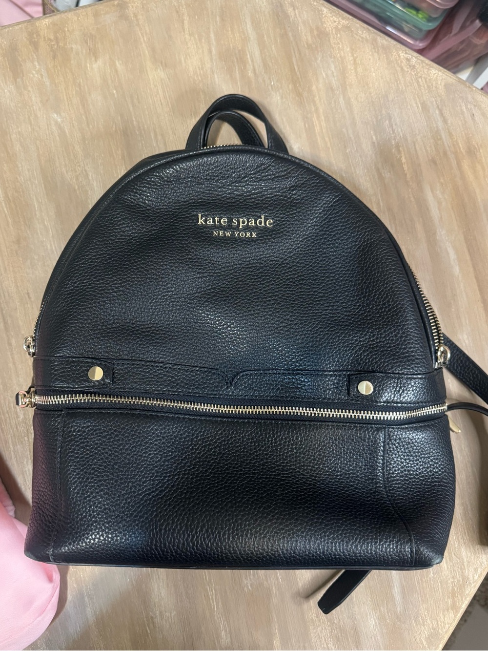 kate spade black pebbled leather medium the day backpack with gold hardware